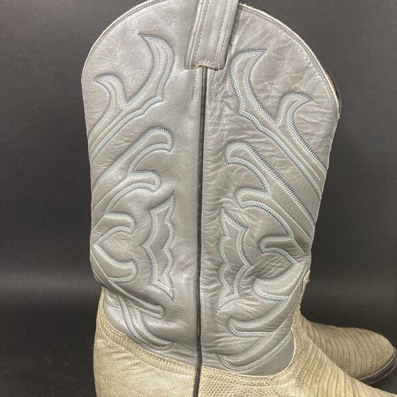 Vintage Tony Lama Lizard Leather Men\'s 7 Gray/Tan Cowboy Western Boots 8117 12 B main image 6